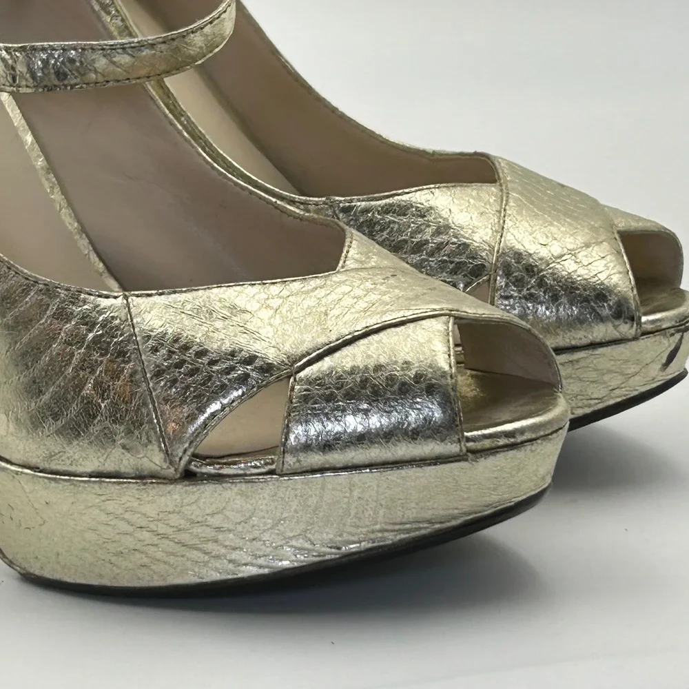 KORS Michael Kors Platform Pumps Womens‎ 8M Gold Metallic Leather Mary Jane Glam